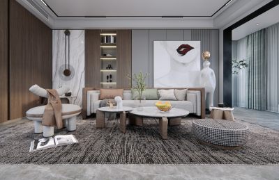 现代凤轻奢客厅SU模型