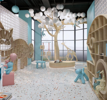 北欧风幼儿园儿童学习玩耍区SU模型