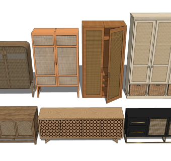 侘寂风衣柜 竹编收纳柜