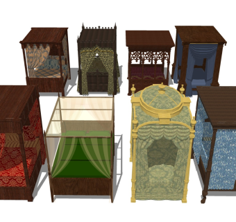 中式实木木架床