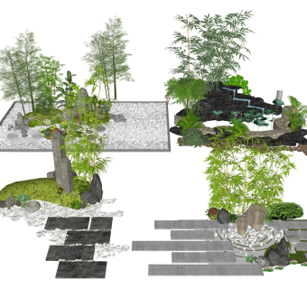 竹林石头 庭院景观