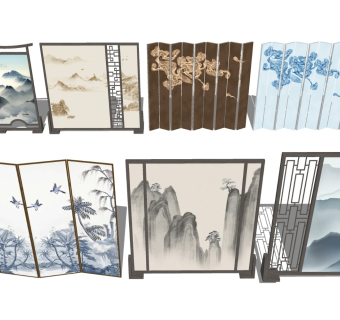 中式折叠屏风 山水隔断
