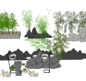 庭院假山 竹林竹子