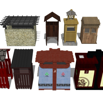 中式实木户外垃圾桶