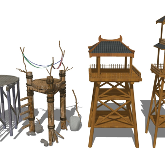 中式木制瞭望塔 观景台