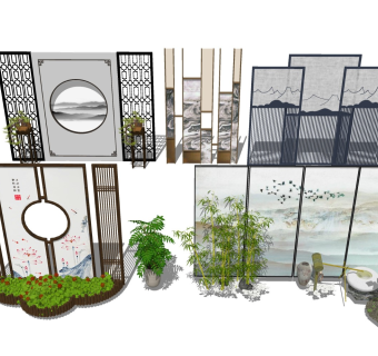 中式绿植屏风隔断