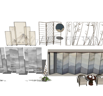 新中式屏风 山水隔断