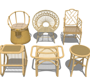 竹编靠椅 编织凳