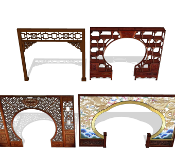 中式实木镂空雕花拱门