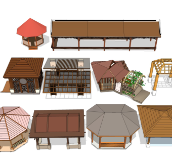 中式木制 休息凉亭