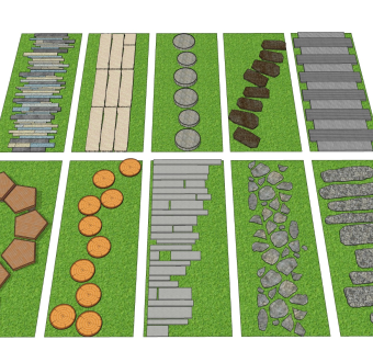 庭院汀步铺地 草地石板路