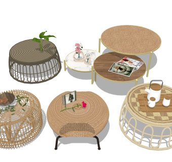 编织茶几 竹编边几