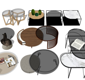 玻璃茶几 大理石边几