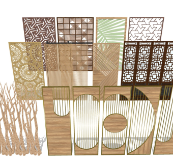 中式镂空屏风 雕花木隔断