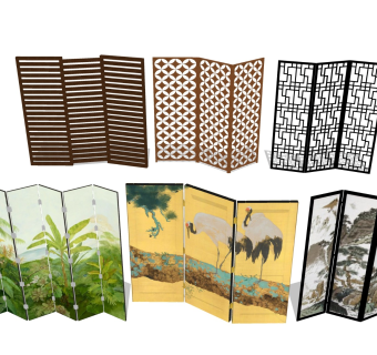 水墨折叠屏风 镂空木制隔断