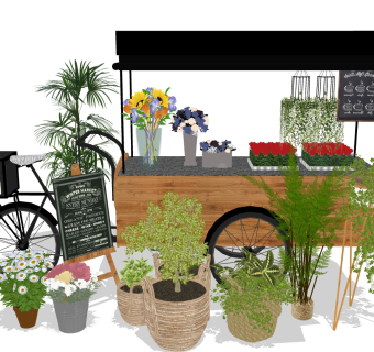 鲜花摊位 摆摊推车