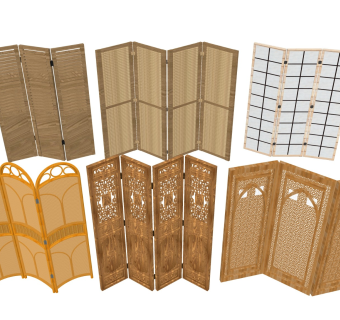 复古收缩屏风 实木镂空隔断