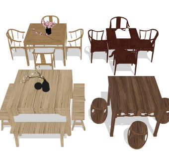 中式茶桌椅 实木座椅