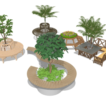 户外绿植长椅 景观木制座椅