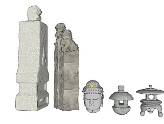 中式石头，拴马桩，<em>佛头</em>，石灯，石雕