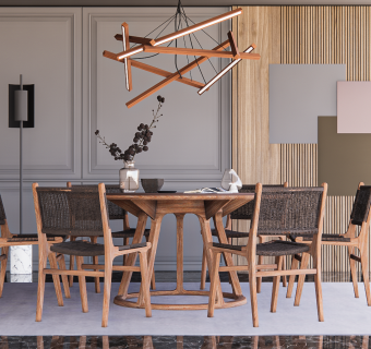 北欧现代，乡村，民宿餐厅藤编，编织餐桌椅，椅子吊灯