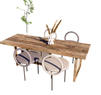 侘寂风餐厅，餐桌椅组合