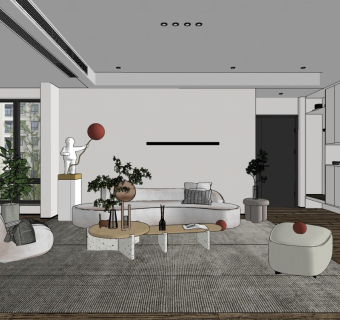 现代诧寂风客餐厅弧形异形沙发，单人沙发懒人沙发躺椅，茶几