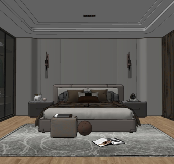 现代卧室,卧室,主人房,衣柜,双人床