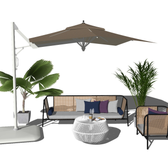 现代户外沙发 组合沙发 遮阳棚 绿植