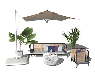 现代户外沙发 组合沙发 遮阳棚 绿植