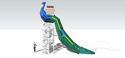 儿童游乐设施滑滑梯SU模型儿童活动场地儿童器材孔雀