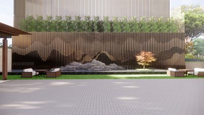 新中式示范区景观 展示区山水景墙