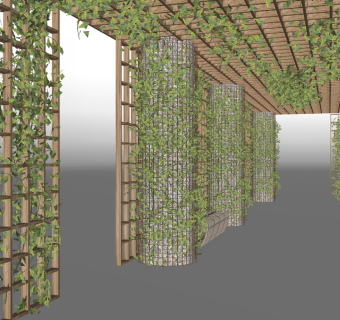 现代花园_植物_爬藤植物_叶子_凉亭_隔断_屏风SU模型