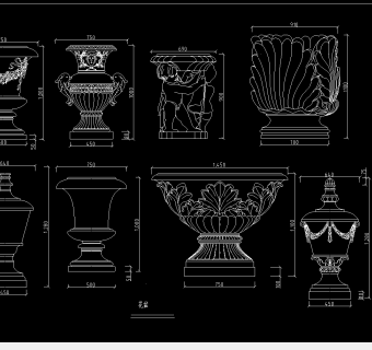 花盆cad造型喷泉及花盆造型大样图