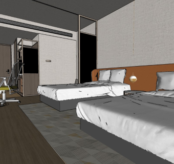 现代酒店客房卧室客厅