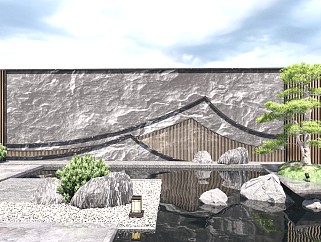新中式景墙 景墙围墙 假山石头 禅意景观 新中式背景墙...