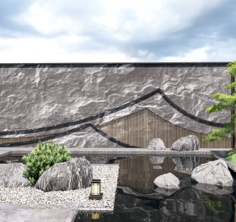 新中式景墙 景墙围墙 假山石头 禅意景观 新中式背景墙 罗汉松