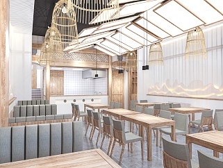 新中式中餐厅 餐厅 新中式餐桌椅 中式吊灯 新中式<em>卡座</em>