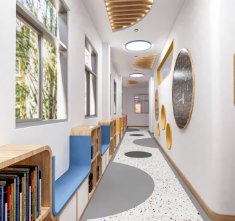 现代幼儿园过道 书柜 儿童书柜 儿童空间过道 幼儿园