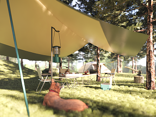 现代轻奢米白色森林营地露营组合SU模型下载
