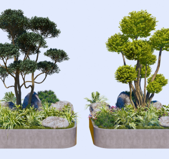 花池 植物组图 石头 景观石 花池 造型树 景观树 灌木 微地形