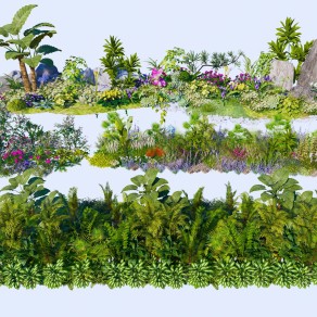  景观灌木植物组合 花境植物组团 网红观赏花草 微地形 石头 小区植物搭配