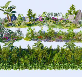  景观灌木植物组合 花境植物组团 网红观赏花草 微地形 石头 小区植物搭配