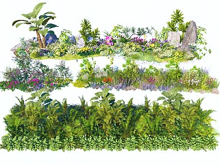  景观灌木植物组合 花境植物组团 网红观赏花草 微地形 石头 小区植物搭配