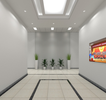 政府办公楼门厅，走廊，背景墙，现代简洁风SU模型下载