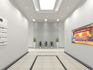 <em>政府办公</em>楼门厅，走廊，背景墙，现代简洁风SU模型下载