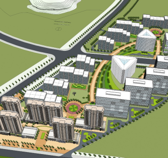 现代高层办公楼 产业园+住宅区