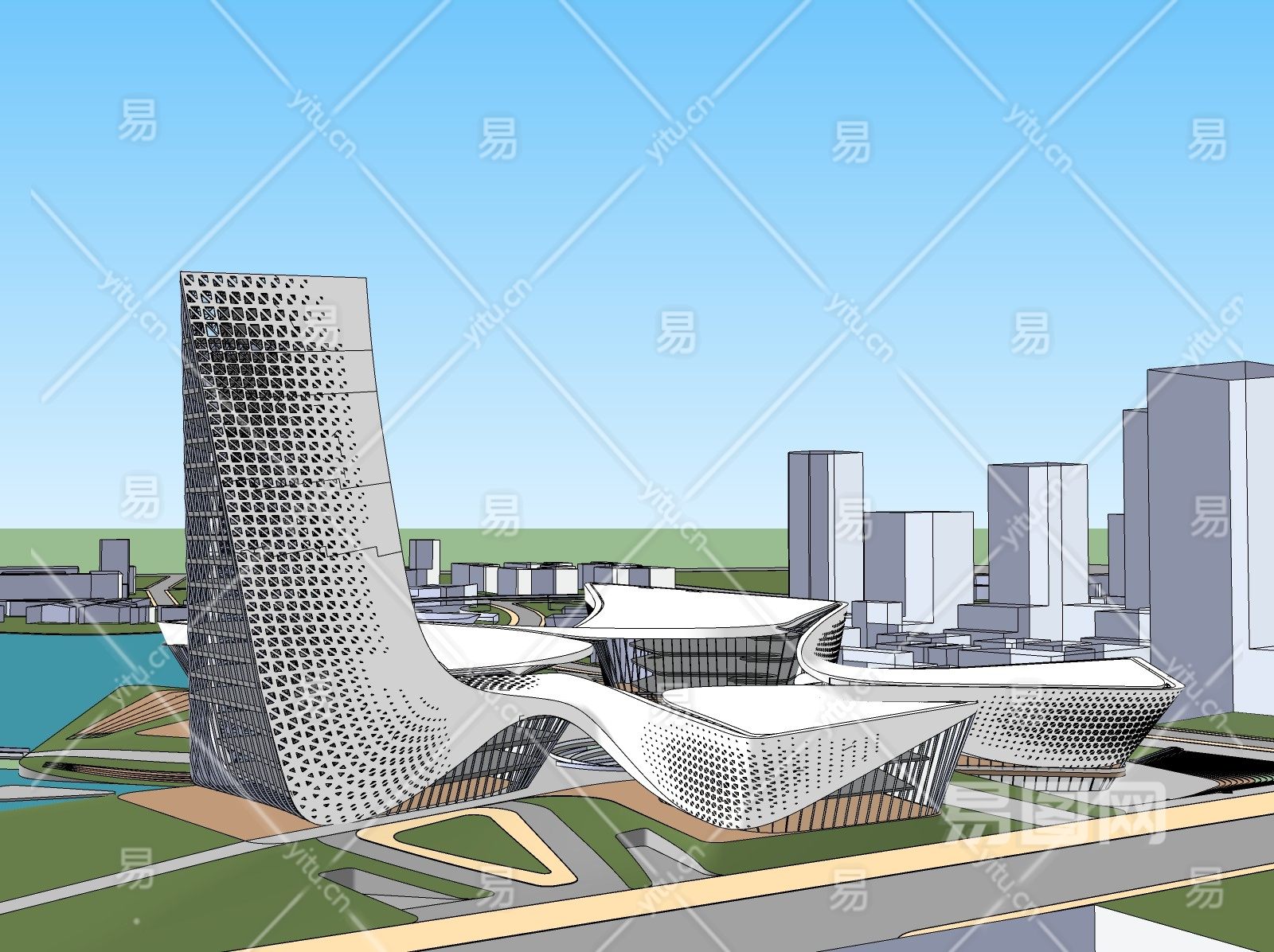 现代展览馆 - 建筑_文化建筑模型su模型-su模型库-sketchup网
