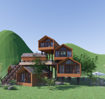 现代特色民宿住宅建筑树屋