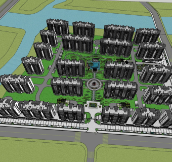 新中式住宅建筑小区建筑